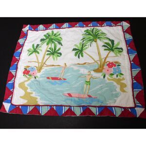 Tropical Pillow Shams Cases Quilted Set of 2 Standard Palm Trees Surfing Ocean